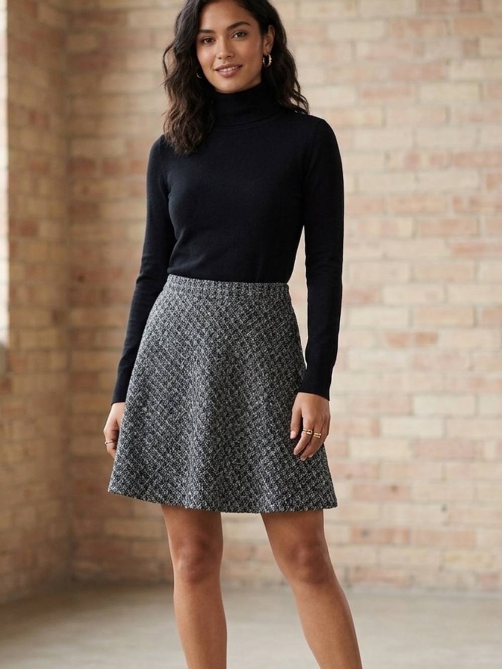 RED VALENTINO Tweed Houndstooth A-Line Skirt - IT 46 (US 10/12) CR3GN401